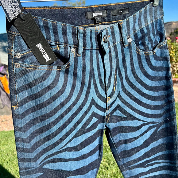 Just Cavalli Zebra Denim Jeans Blue Black High-Rise Skinny Size 27 NWT - Picture 7 of 9